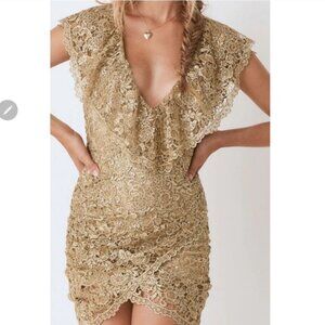 Spell Nina gold lace and sequin mini dress, size XS
